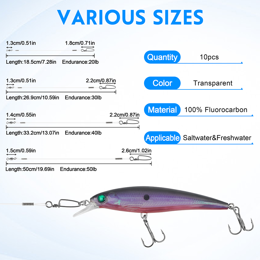 10Pcs Fluorocaron Fishing Lead - Fluorocarbon Line บทวิจารณ์และราคา